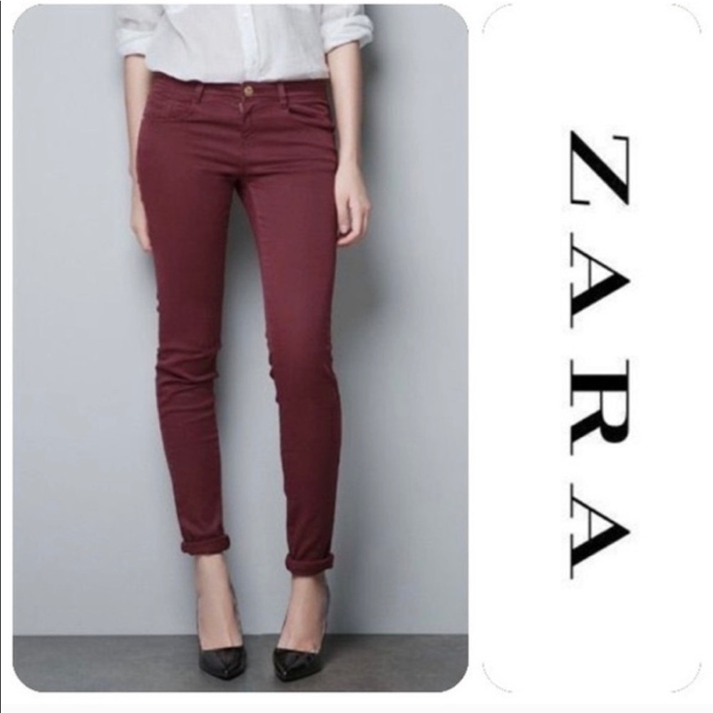 Zara Trafaluc Burgundy Stretch Skinny Jeans Size 6